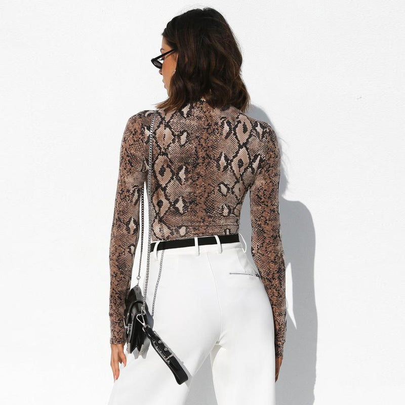 Snake Print Long Sleeve Bodysuit