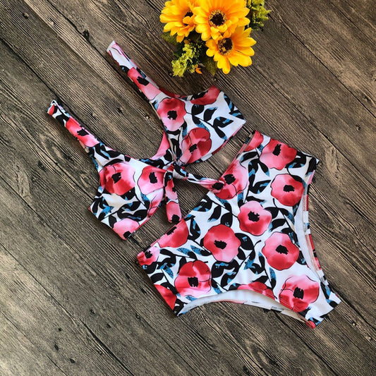 Floral Knot High Waist Bikini Set Beach Wear Swimsuit