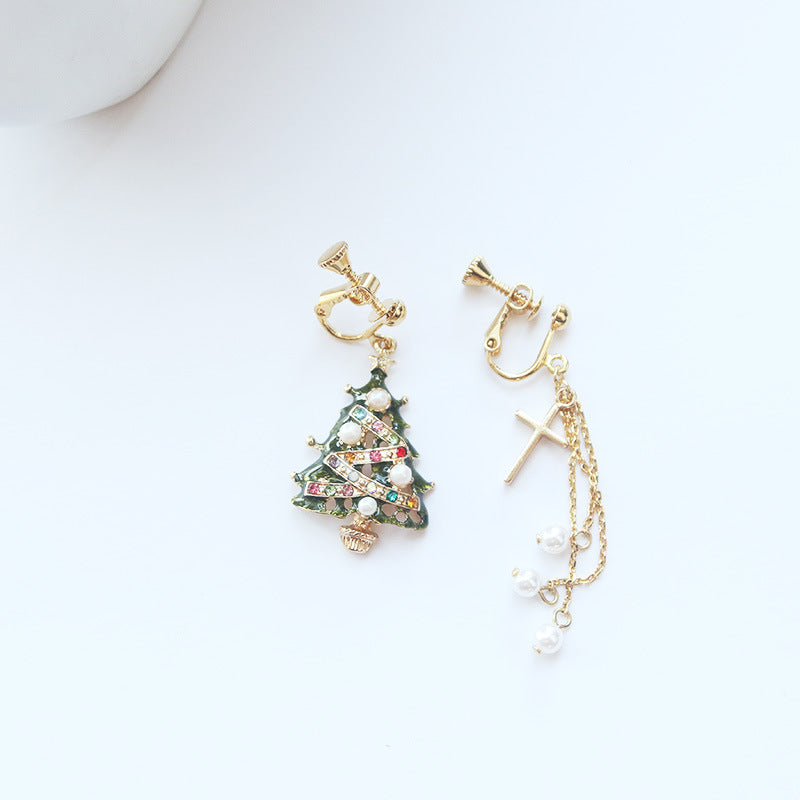 Christmas Tree Wreath/Cross Decor Earrings/Clip on Earrings