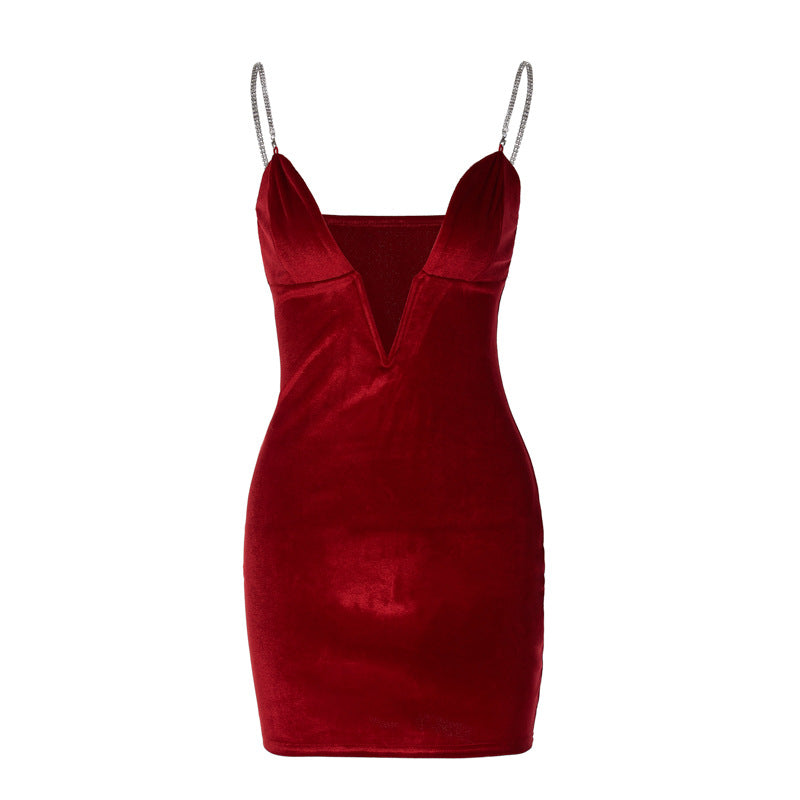 Velvet Chain Strap Dress