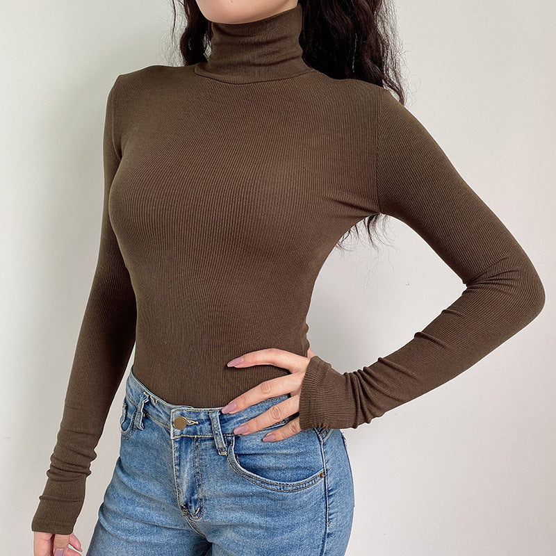 Ribbed Knit Long Sleeve Turtle-Neck Bodysuit