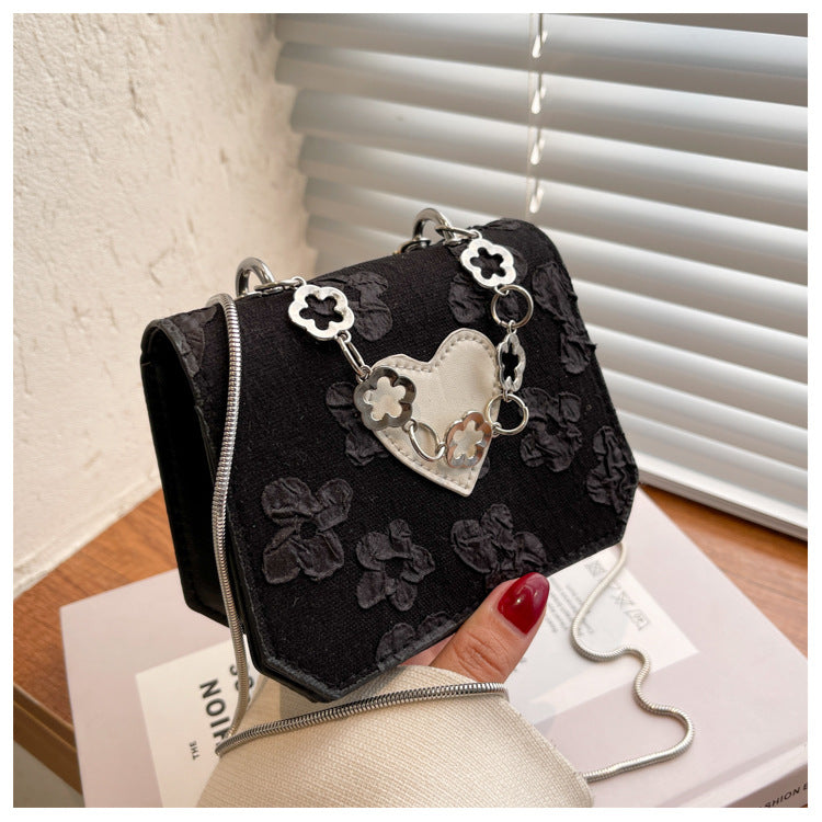 Heart Print Floral Print Chain Crossbody Bag - M I I X A S