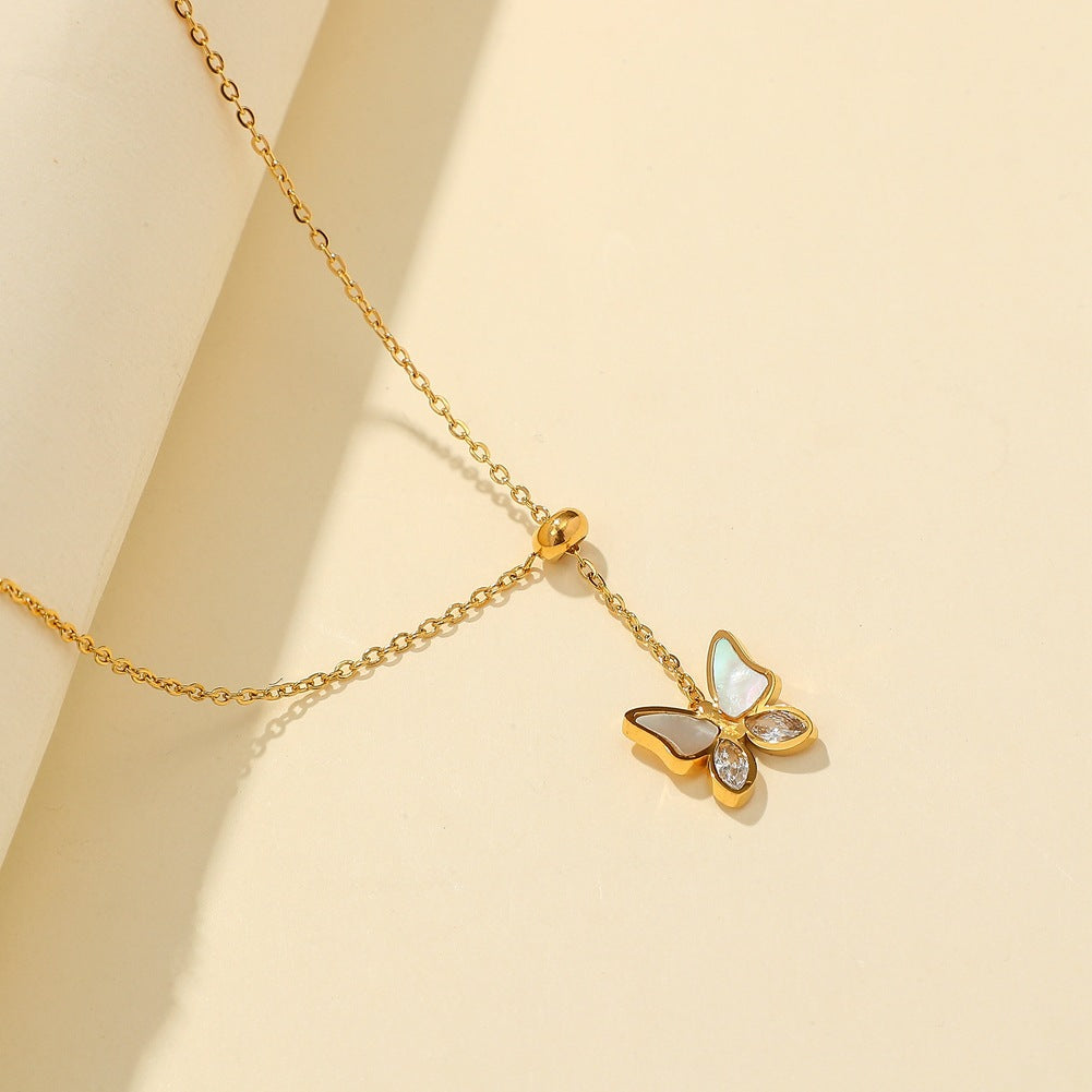 Gold Plated Titanium Butterfly/Heart Herringbone Necklace