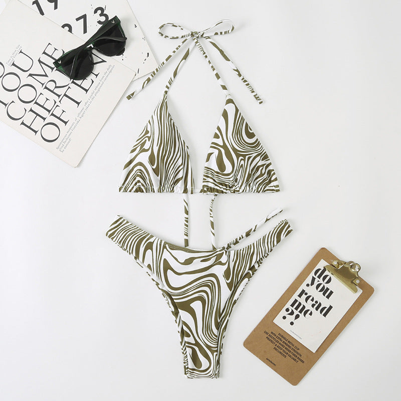 Leopard Print Halter Triangle Bikini Swimsuit Beach Wear