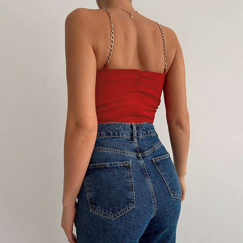 Elegant Bow Backless Chain Strap Crop Top