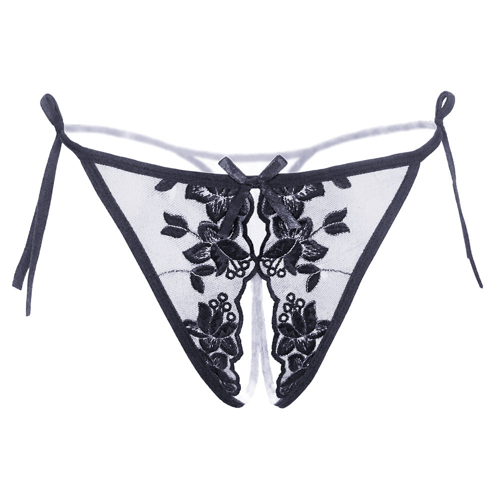 Women Sexy Plus Size Lace Floral Thong Women's Ultra-thin Hot Crotchless Thong Underwear - M I I X A S