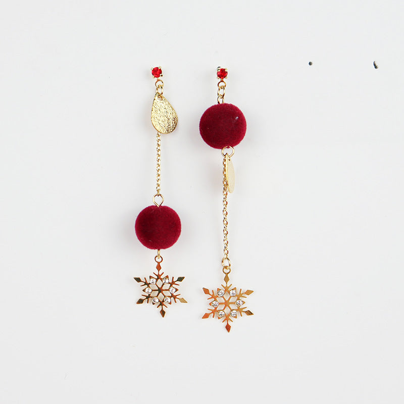 Snow Flakes Plush Balls Earrings/Clip On Earrings