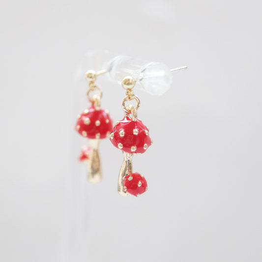 Cute Red Mushroom Earrings/Clip On Earrings