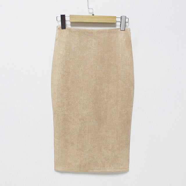 Faux Suede Pencil Skirt Women