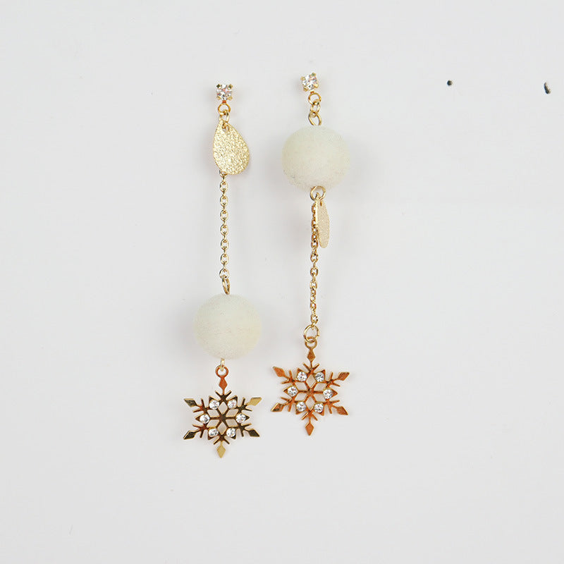 Snow Flakes Plush Balls Earrings/Clip On Earrings