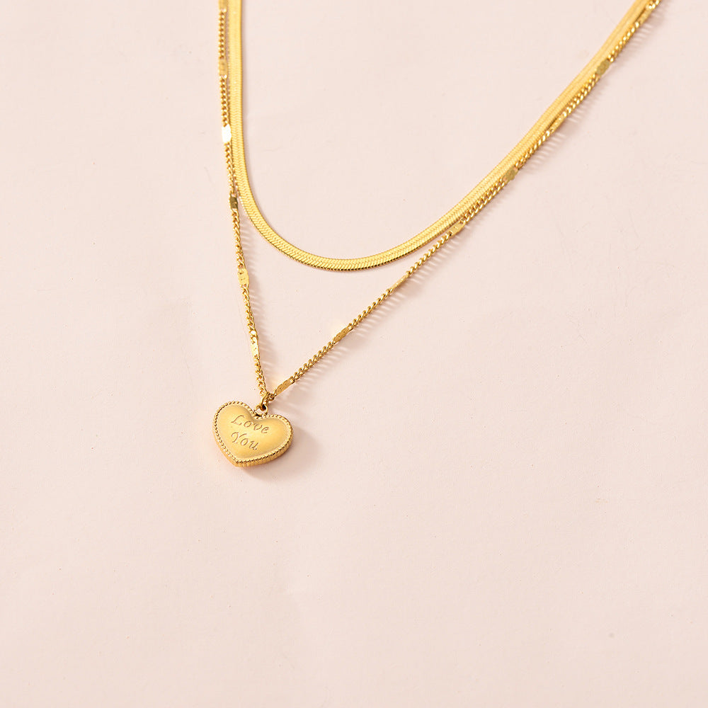 Gold Plated Titanium Butterfly/Heart Herringbone Necklace