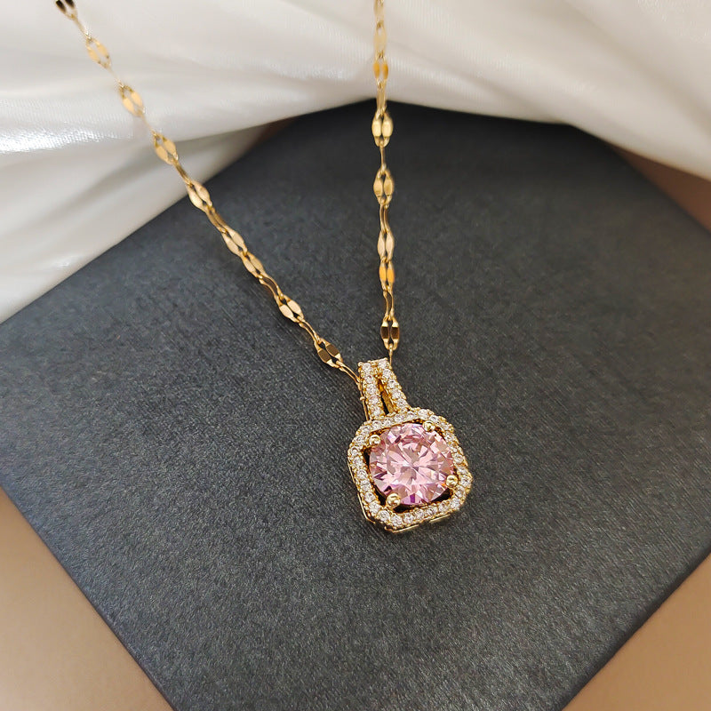 Pink Diamond Pendant Gold-plated Necklace