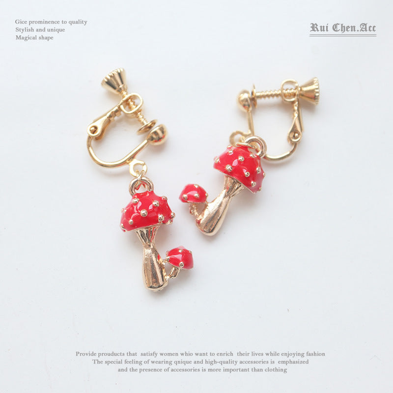 Cute Red Mushroom Earrings/Clip On Earrings