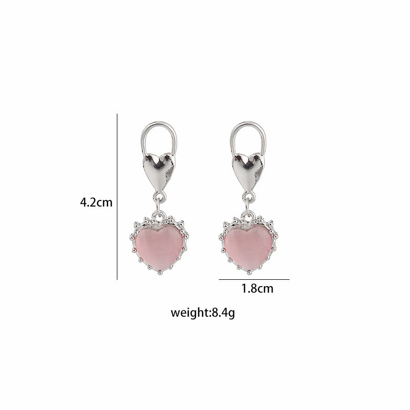 Pink Opal Heart Stud Earrings