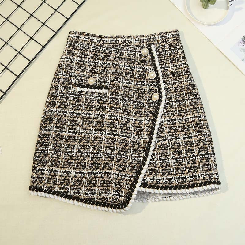 A-Line Pearl Plaid Tweed Skirt - M I I X A S