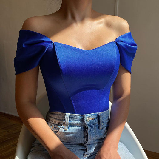 Off Shoulder Satin Croset Crop Top