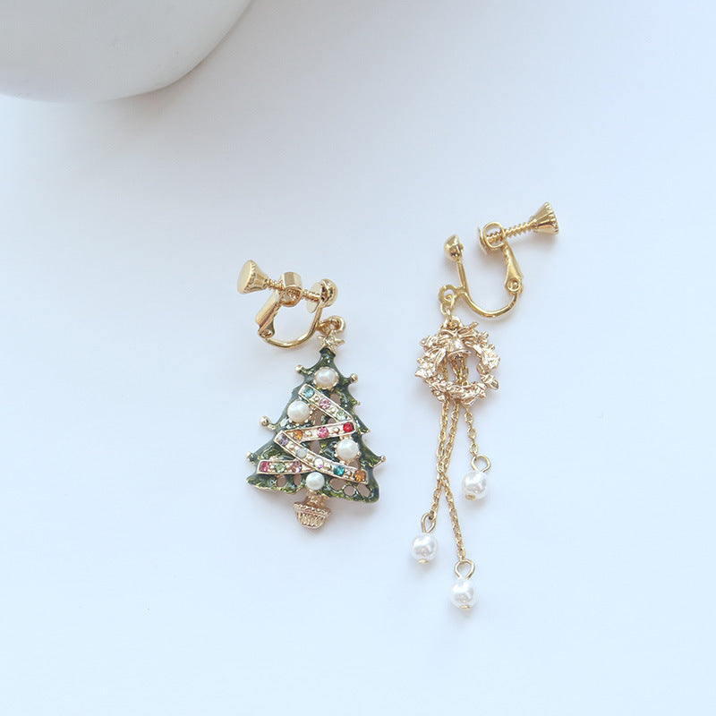 Christmas Tree Wreath/Cross Decor Earrings/Clip on Earrings