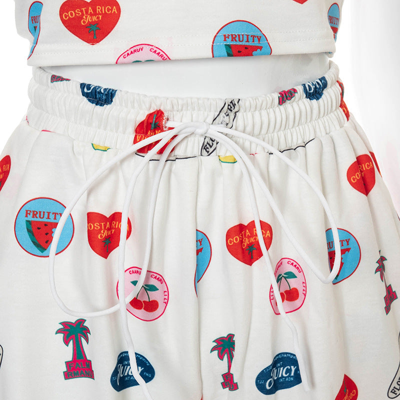 Cartoon Print Tank Top Shorts Two Piece Set