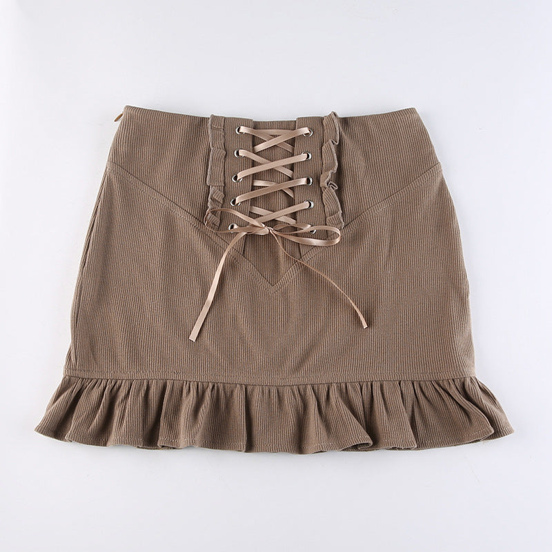 Tube Ruffle Drawstring Short Skirt Women