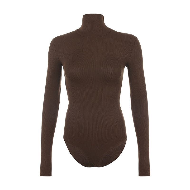 Ribbed Knit Long Sleeve Turtle-Neck Bodysuit