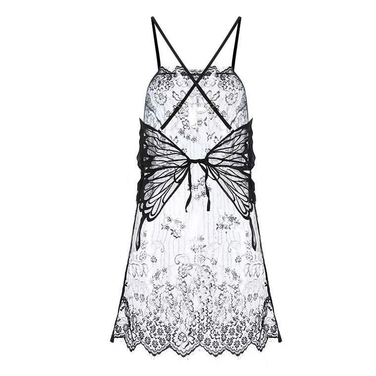 Butterfly Lace Lingerie See-through Cami Nightdress - M I I X A S