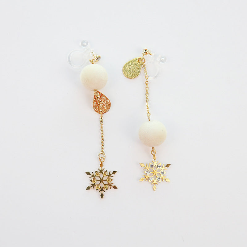 Snow Flakes Plush Balls Earrings/Clip On Earrings