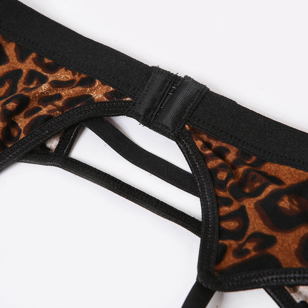 Leopard Wireless Bra & Garter Set with Thong