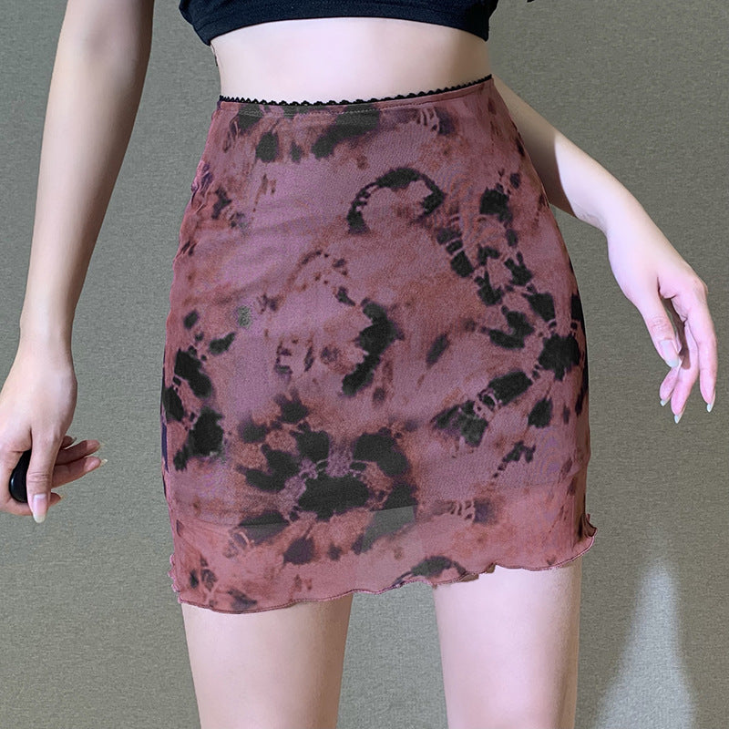 Tie-Dye Mesh A-Line Skirt Women