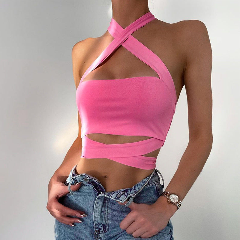 Halter Sleeveless Bandage Drawstring Top