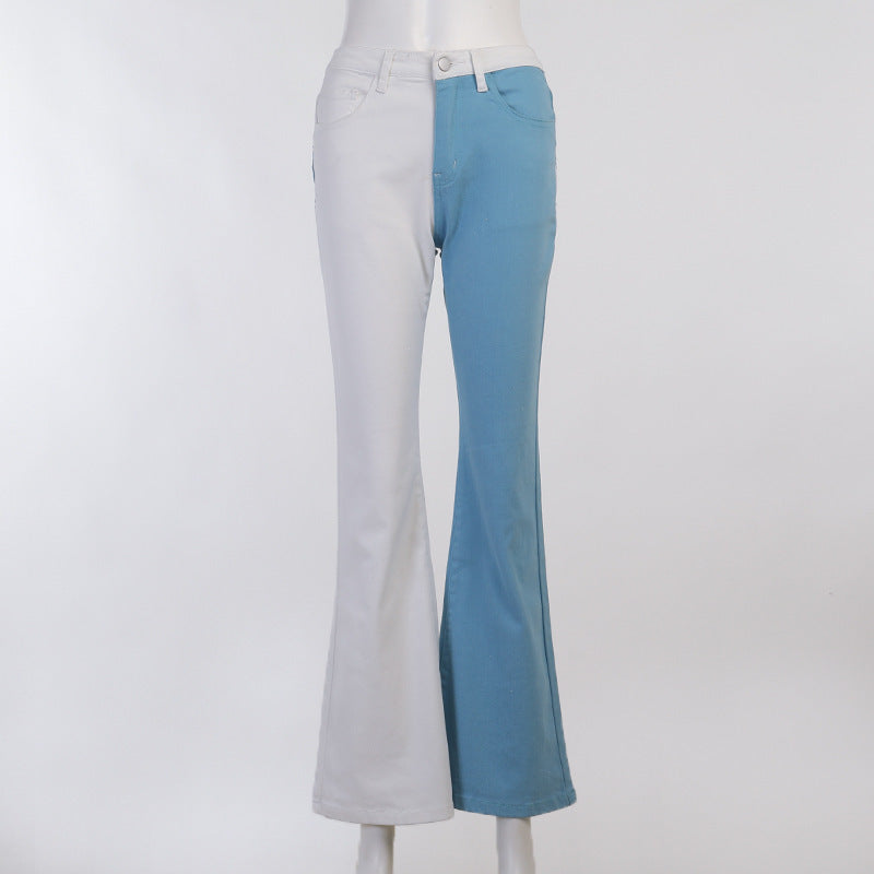 Palm Patchwork High Waist Straight Jean Pant Women