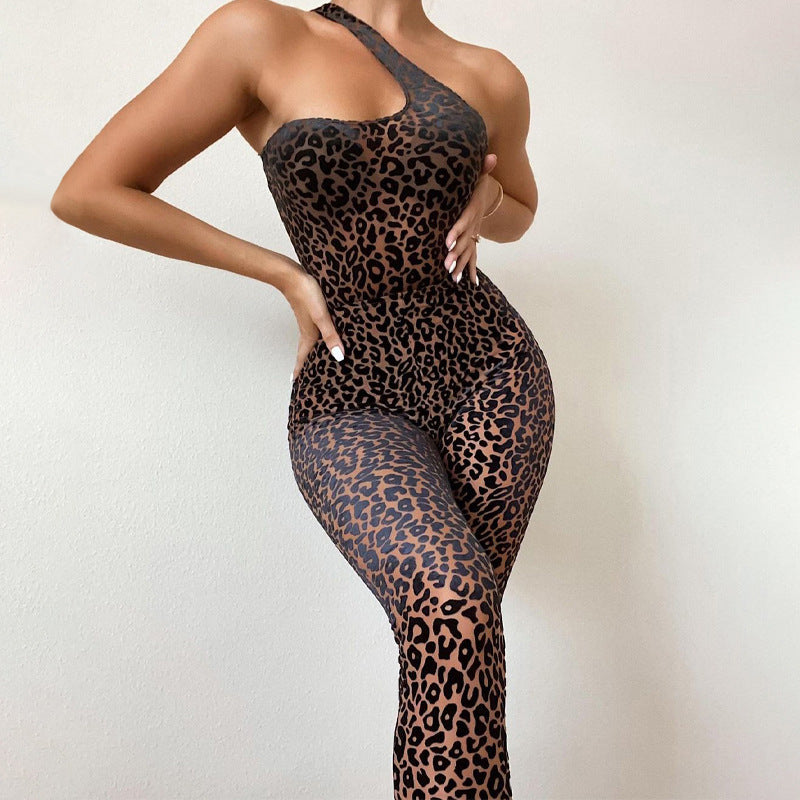 Leopard One-shoulder Playsuit Jumpsuit