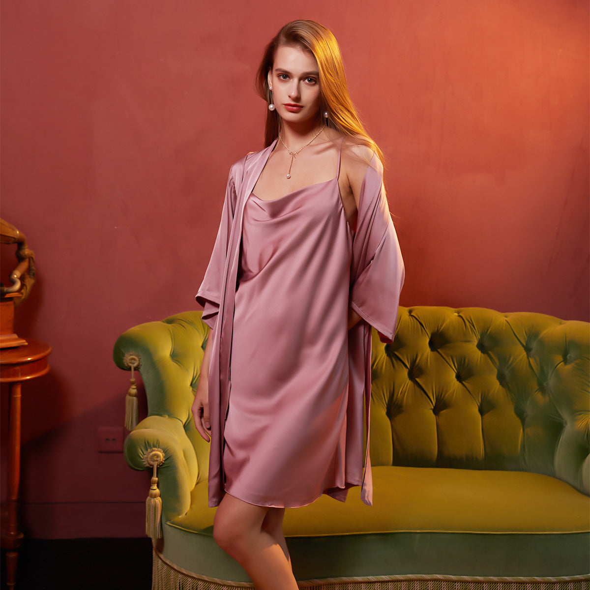 Women's Sexy Contrast Lace Silk Satin Nightdress Lounge Wear Night Gown Robe.