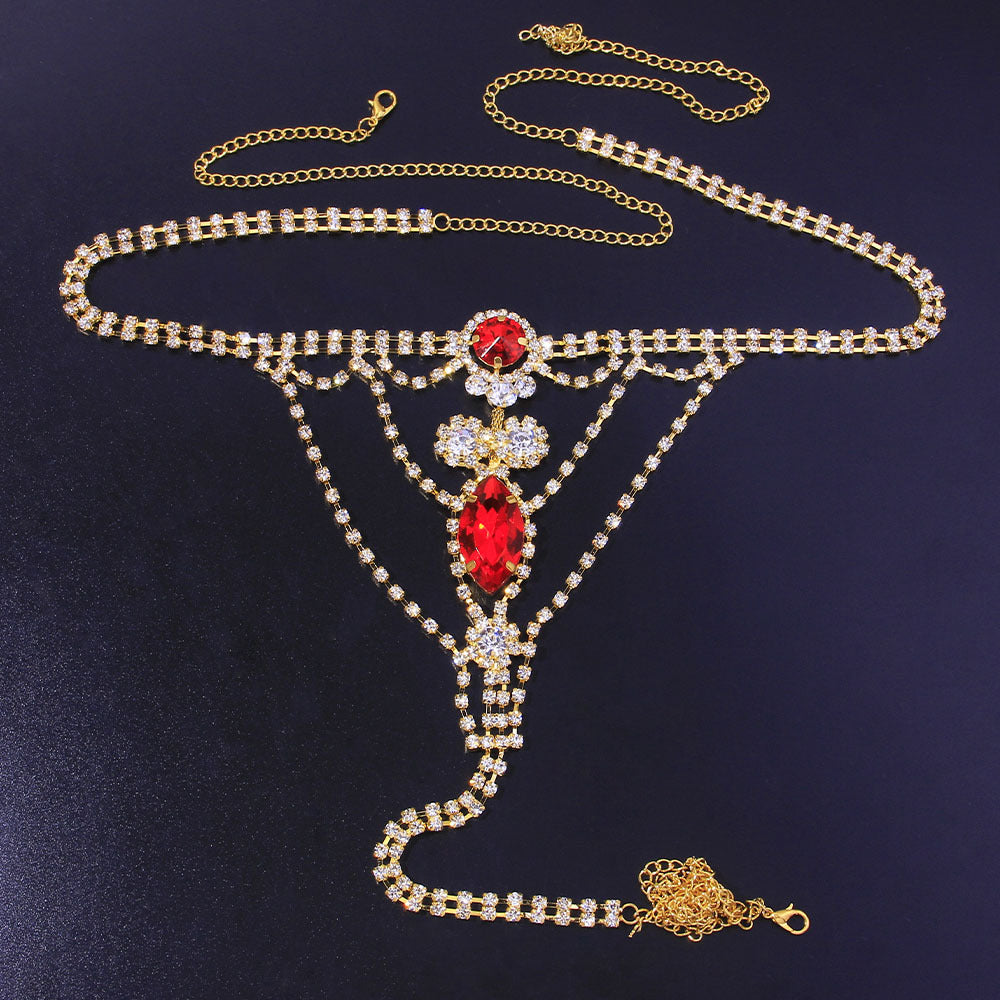 Red Crystal Rhinestone Gold Thong Chain