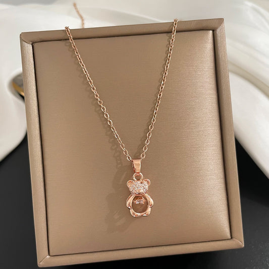 Teddy Faux Diamond Pendant Gold-plated Necklace