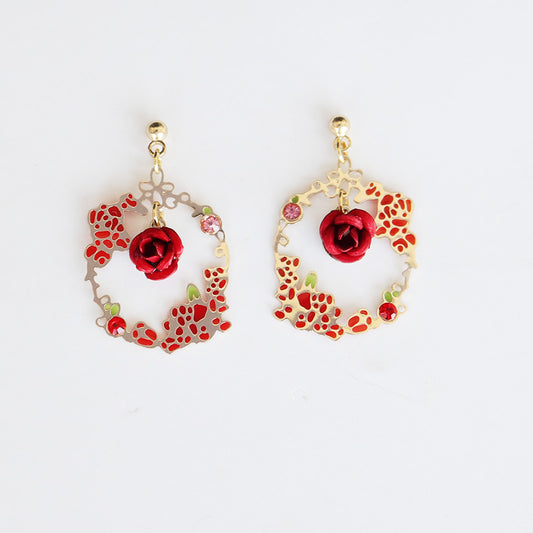 Rose Circle Earrings/Clip On Earrings