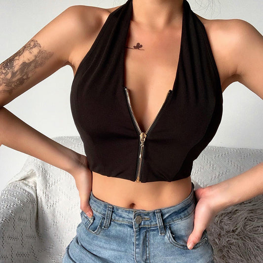 Halter Zip Up Tank Top