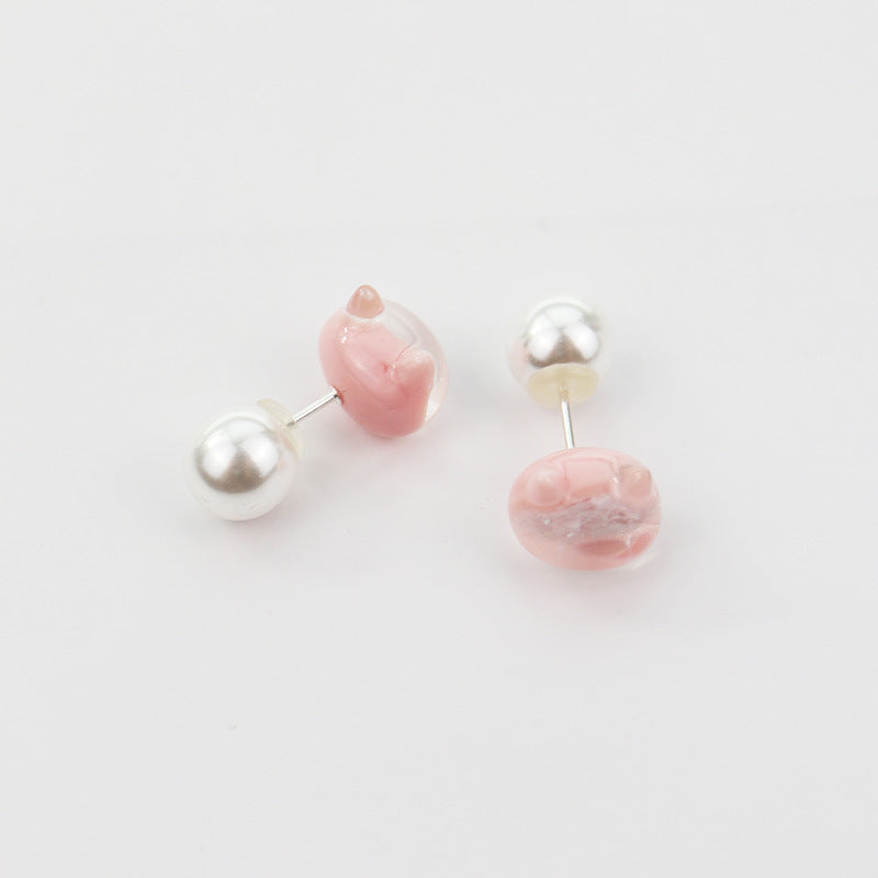 Cat Pearl Double Sided Earrings