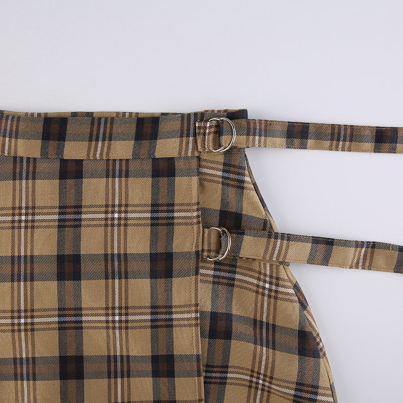 Vintage Plaid Print Tube Mini Skirt Women