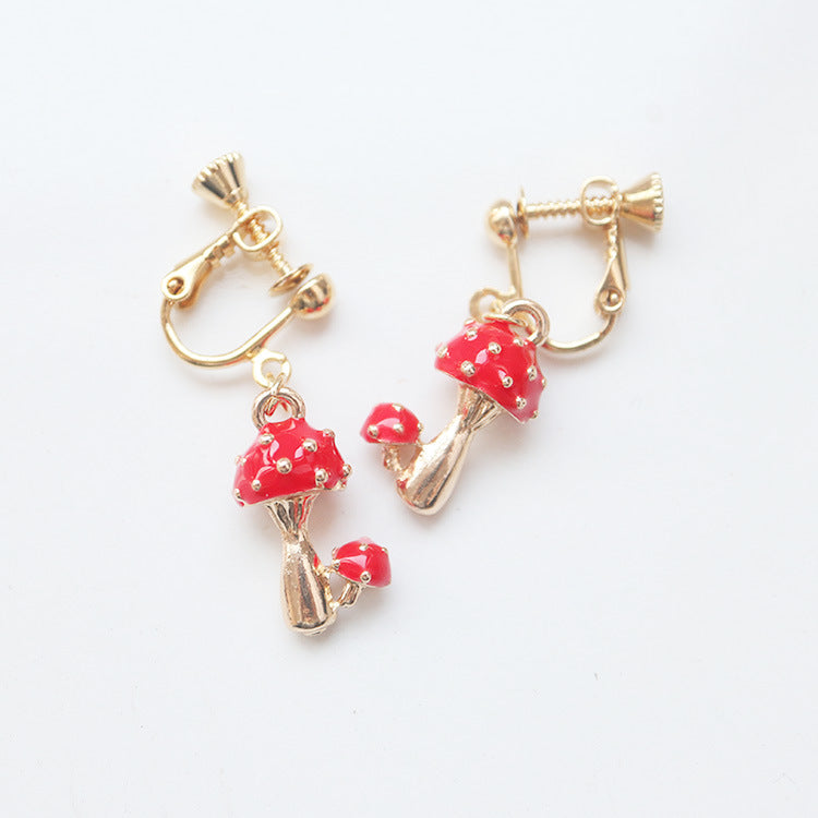 Cute Red Mushroom Earrings/Clip On Earrings