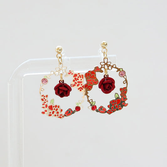 Rose Circle Earrings/Clip On Earrings