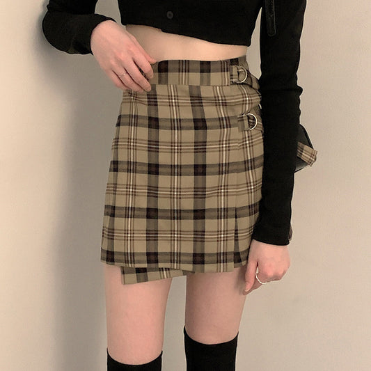 Vintage Plaid Print Tube Mini Skirt Women