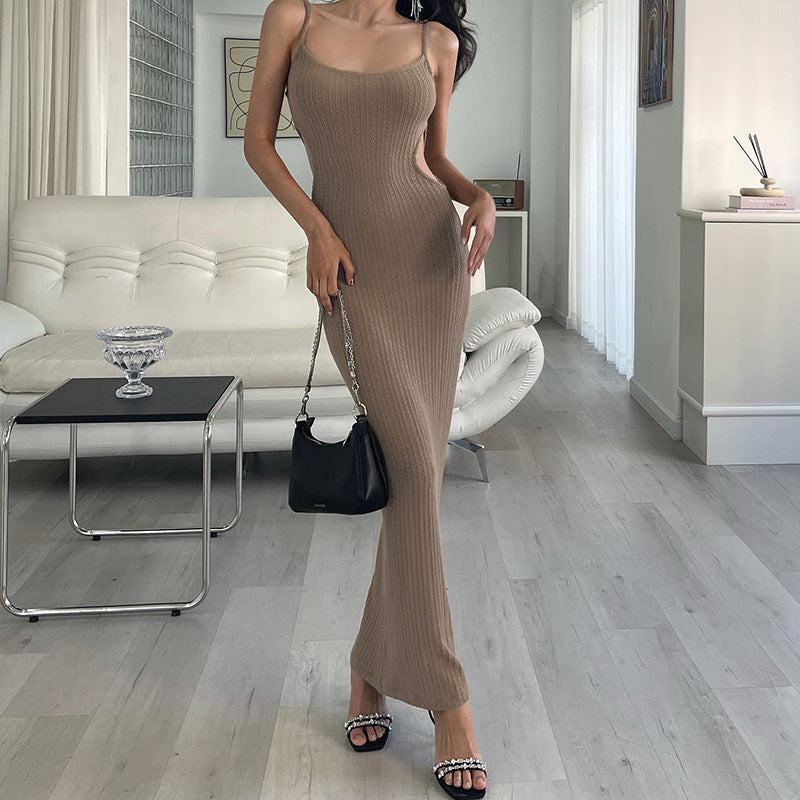 Satin Sleeve Backless Maxi Dress