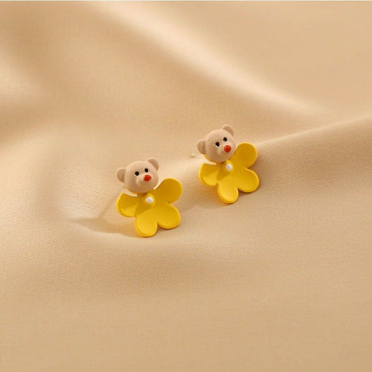 Cute Flower Bear Stud Earrings