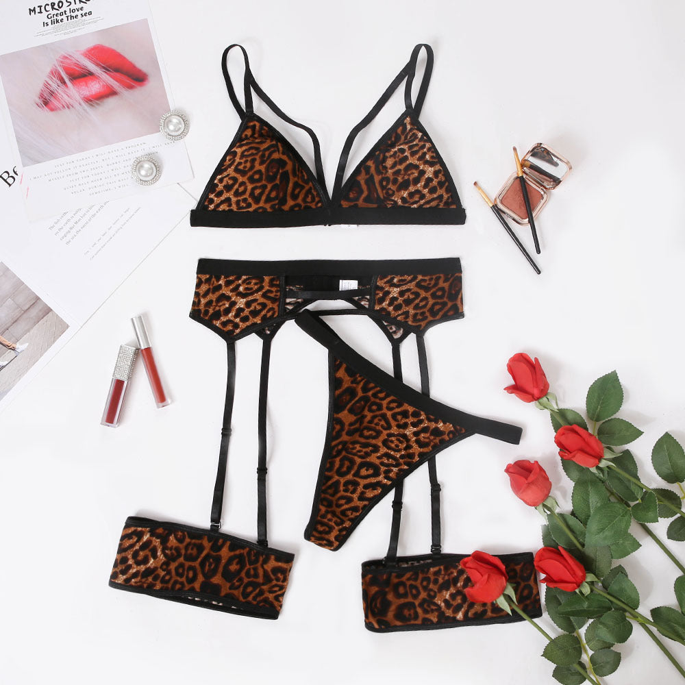 Leopard Wireless Bra & Garter Set with Thong