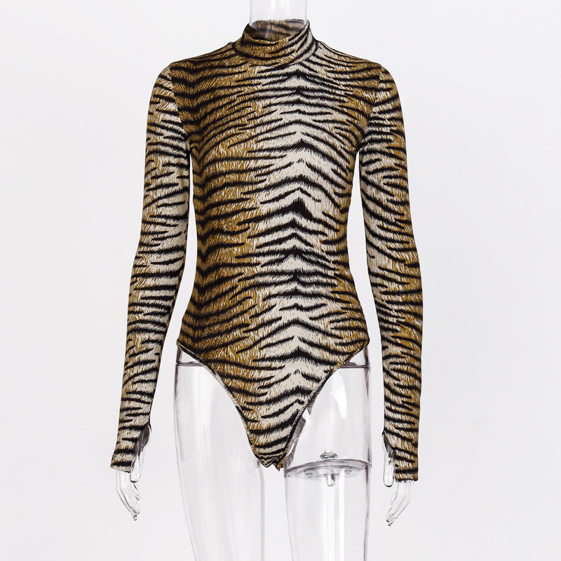 Tiger/Leopard Pattern Long Sleeve Bodysuit