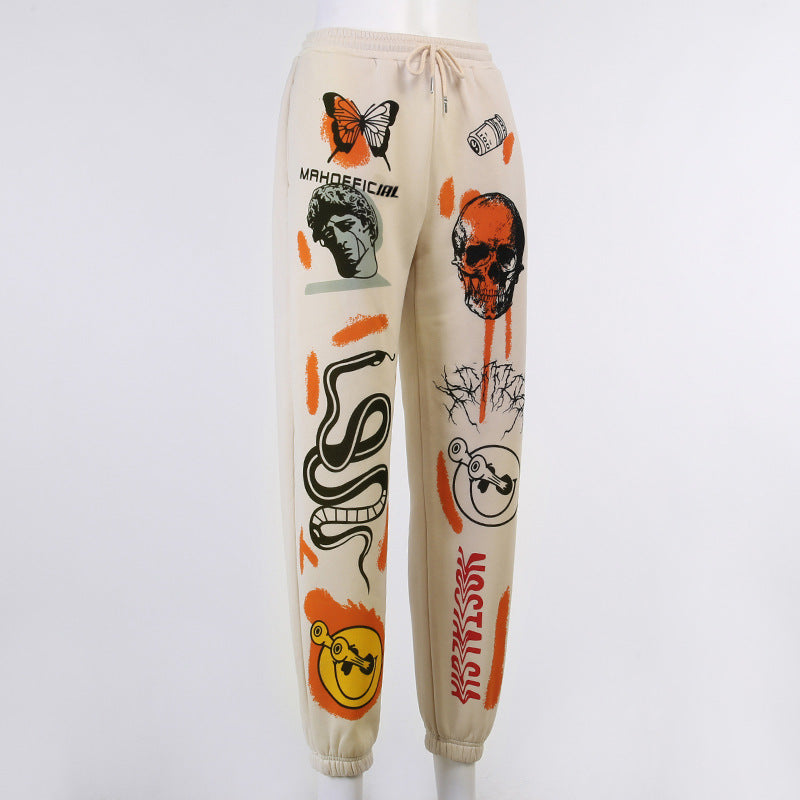 Skull Straight Sweatpant Street Wear Women