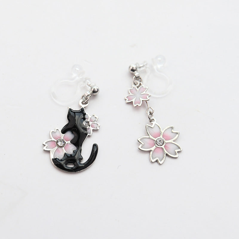 Sakura Floral Cat Earrings/Clip on Earring