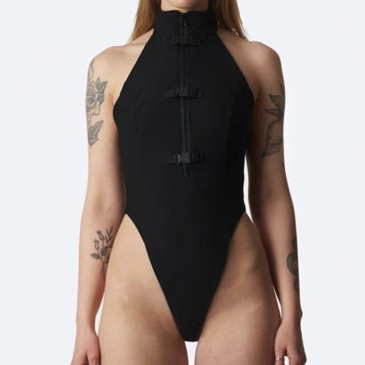 Sleevelss Halter Highi-Cut Bodysuit