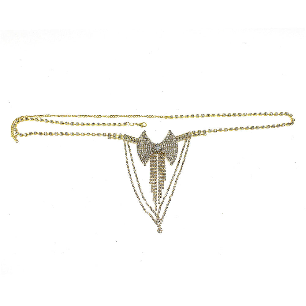 Ribbon Bow Rhinestone Tassel Thong Chain