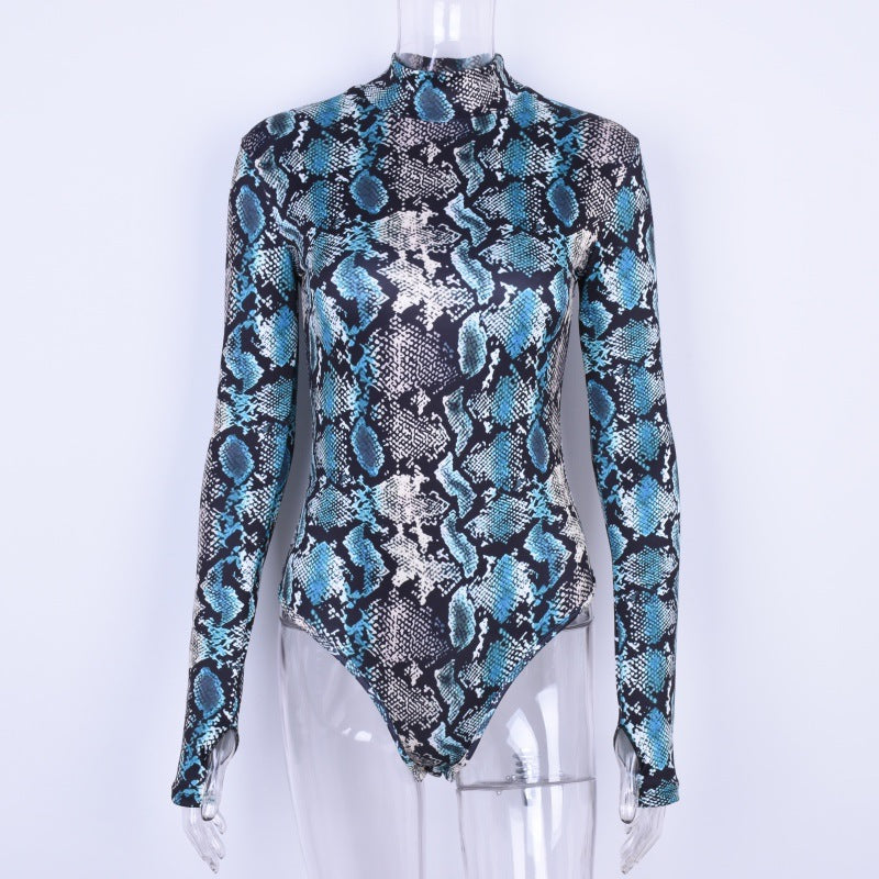 Snake Print Long Sleeve Bodysuit